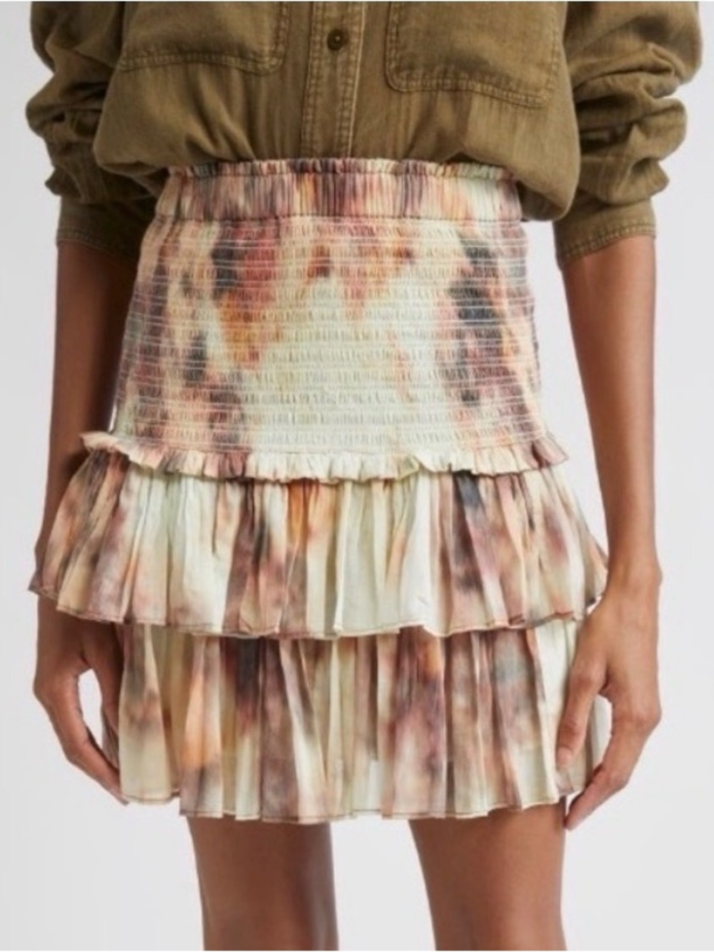 Isabel Marant Étoile Naomi Tiered Tie Dye Cotton Miniskirt In Beige FR 38 US 6